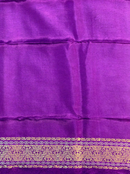 UTSAV BANARAS 432: Royal Purple Mulberry Silk Saree with Gold Zari Floral Butis &amp; Peacock Motifs