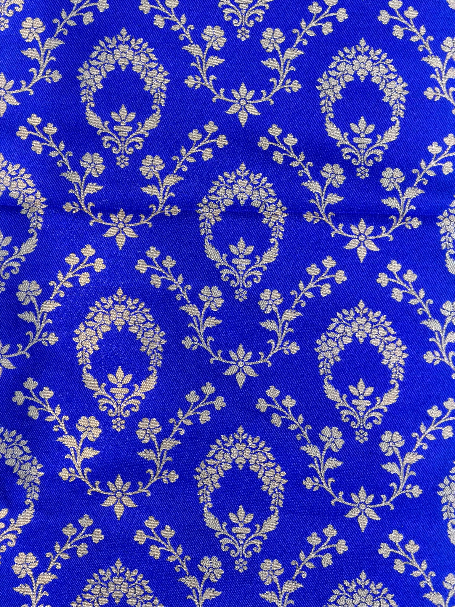 VIRASAT 447: Pure Handloom Tanchoi Silk Saree Royal Blue &amp; Silver Reversible | Silk Mark Certified | Dual Side Elegance