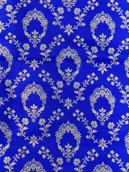 VIRASAT 447: Pure Handloom Tanchoi Silk Saree Royal Blue &amp; Silver Reversible | Silk Mark Certified | Dual Side Elegance