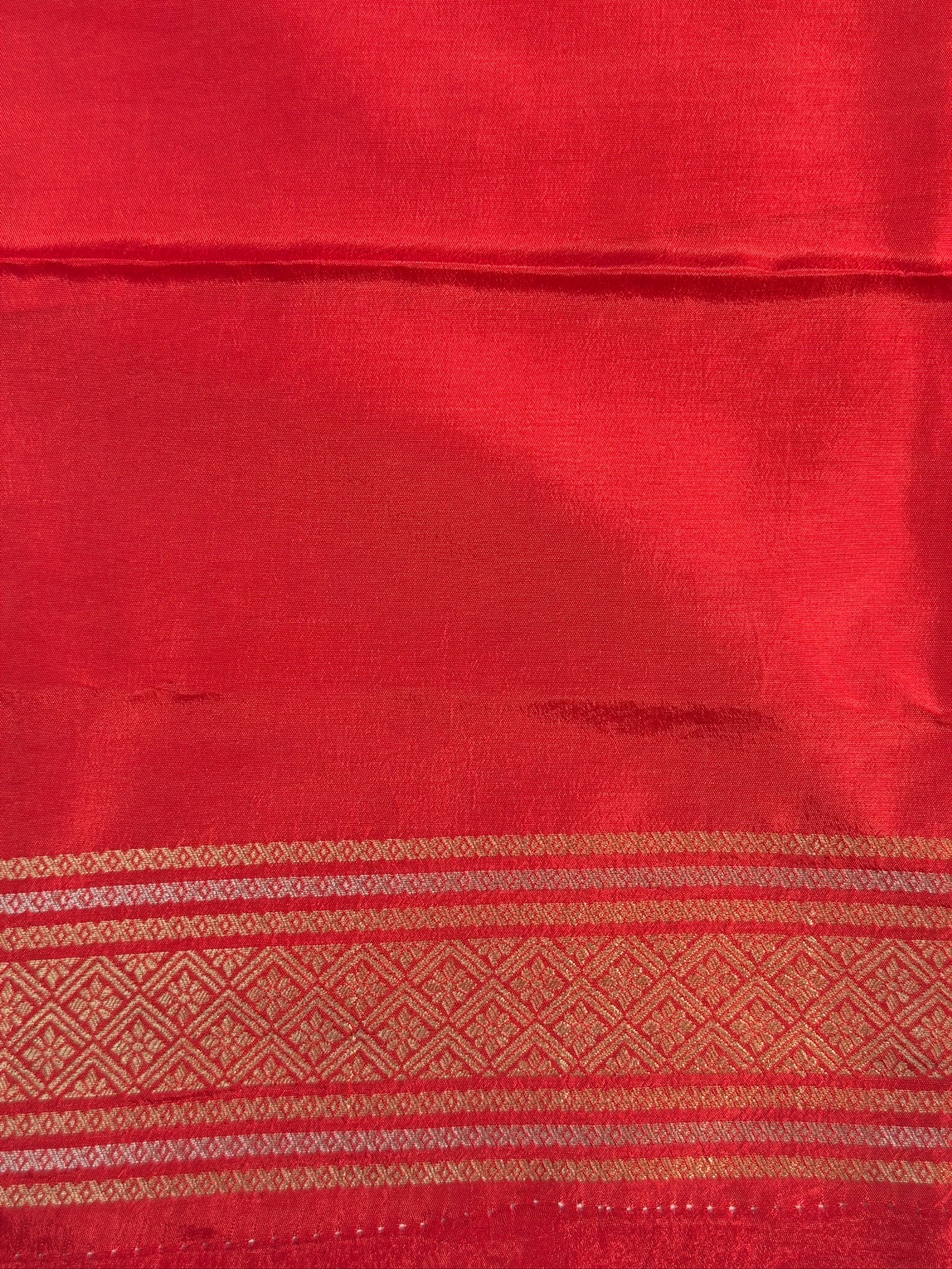 UTSAV BANARAS 430: Crimson Red Mulberry Silk Saree with Gold Zari Bird Motif &amp; Striped Weaving