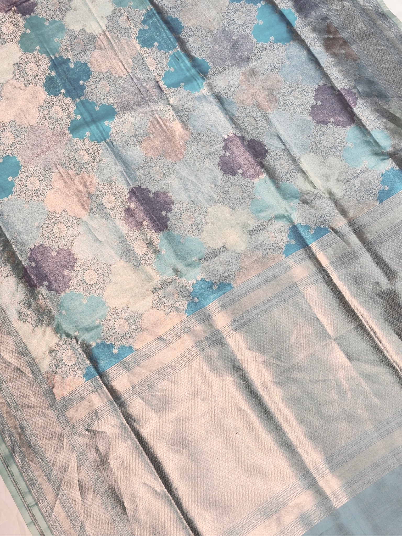 VIRASAT 449: Pure Handloom Kimkhwab Rangkat Silk Saree Soothing Blue | Banarasi Masterpiece