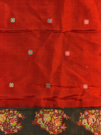 UTSAV BANARAS 476G: Black &amp; Red Butter Silk Saree with Royal Paisley Position Print &amp; Contrast Blouse