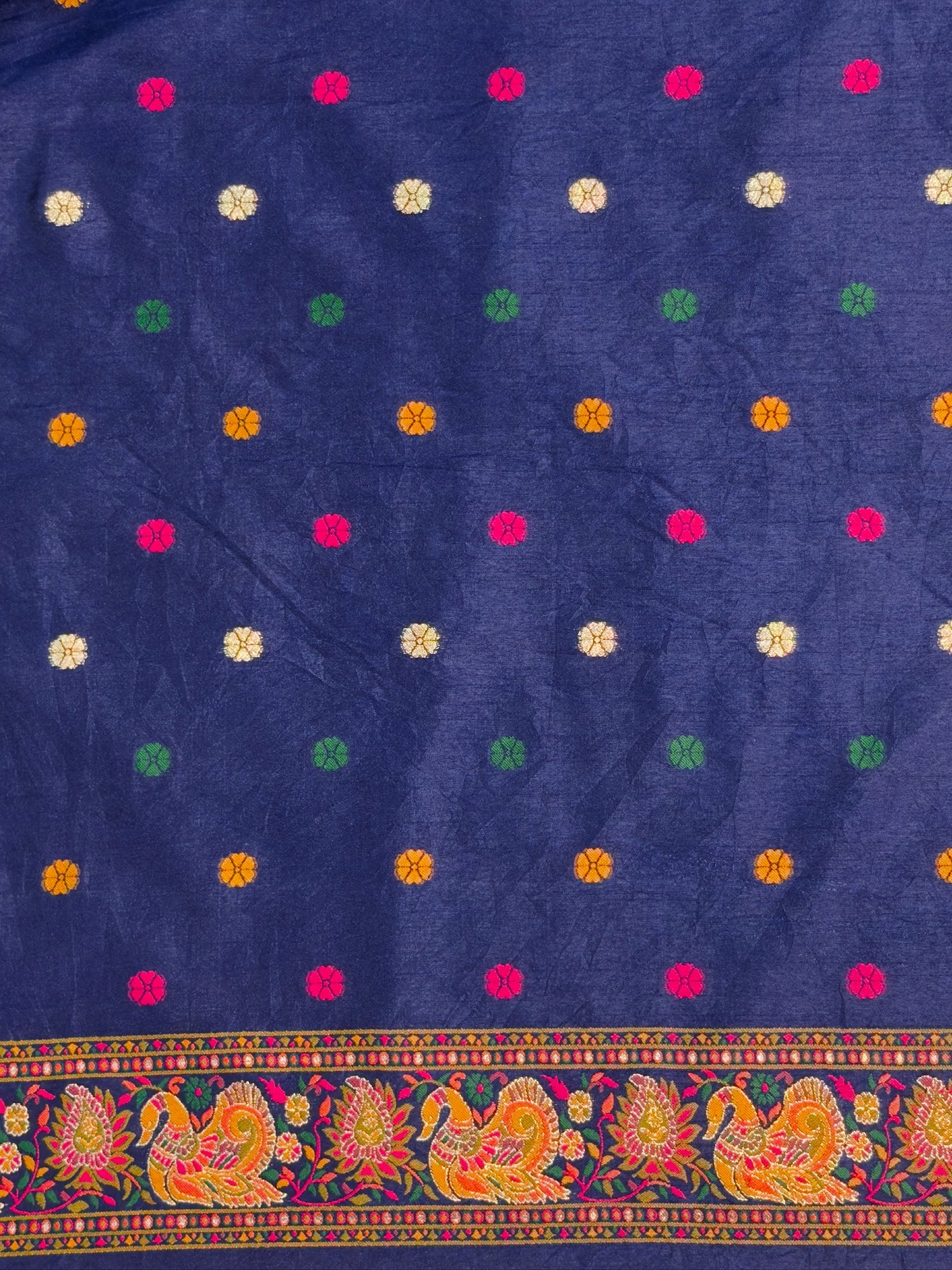 UTSAV BANARAS 445: Royal Navy Pashmina silk saree with Heritage Meenakari Weaving &amp; Grand Elephant Border