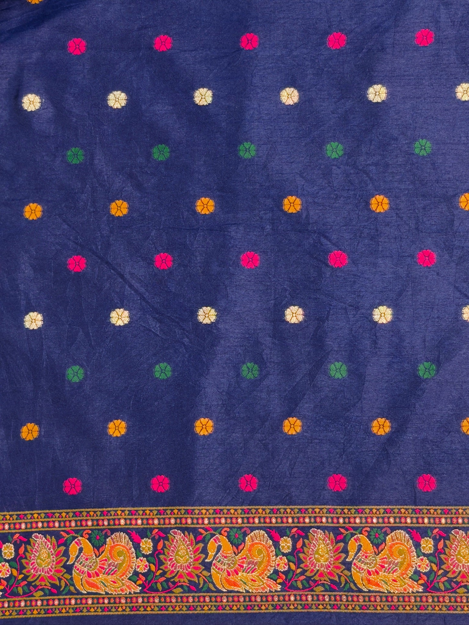 UTSAV BANARAS 445: Royal Navy Pashmina silk saree with Heritage Meenakari Weaving &amp; Grand Elephant Border