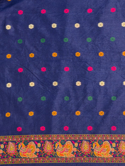 UTSAV BANARAS 445: Royal Navy Pashmina silk saree with Heritage Meenakari Weaving &amp; Grand Elephant Border