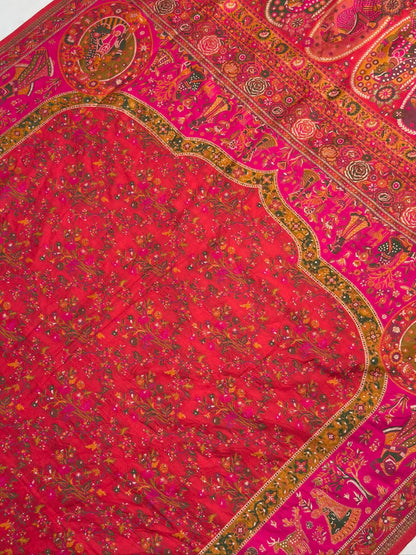 UTSAV BANARAS 444: Royal Red Pashmina silk saree with Gold Zari &amp; Meenakari Heritage Pallu