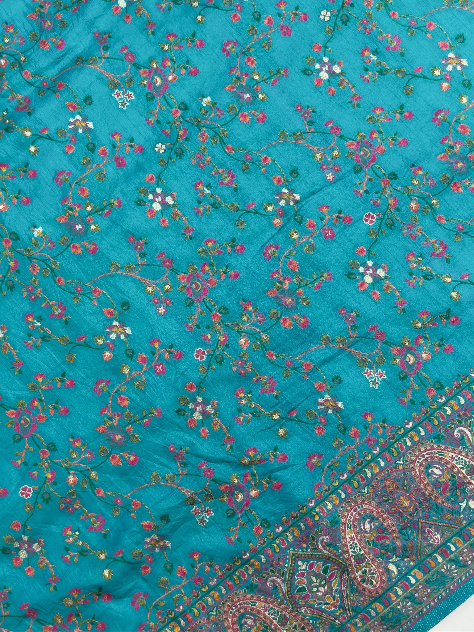 UTSAV BANARAS 446: Premium Pashmina silk saree Meenakari Resham Weaving Saree Turquoise Blue Floral Banarasi Elegance