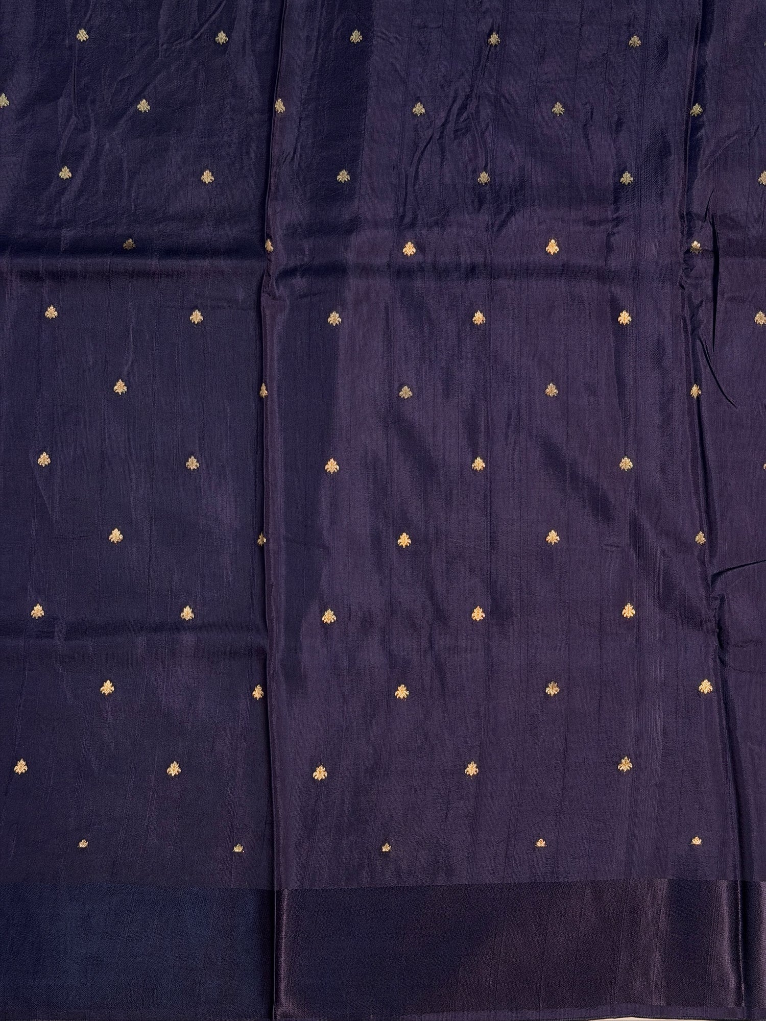 UTSAV BANARAS 434: Royal Midnight Blue Mulberry Silk Saree with Gold Zari Banarasi Border &amp; Meenakari Floral Butis