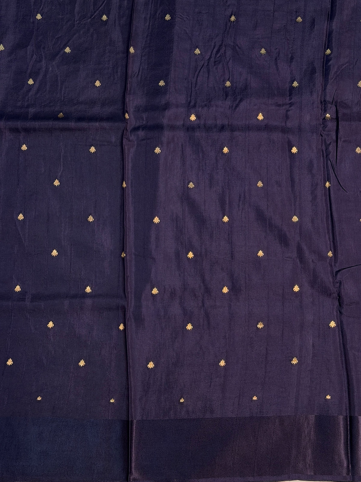 UTSAV BANARAS 434: Royal Midnight Blue Mulberry Silk Saree with Gold Zari Banarasi Border &amp; Meenakari Floral Butis