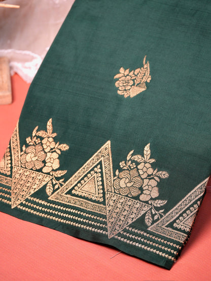 UTSAV BANARAS 435: Emerald Green Butter Silk Saree with Gold Zari Floral &amp; Geometric Banarasi Border