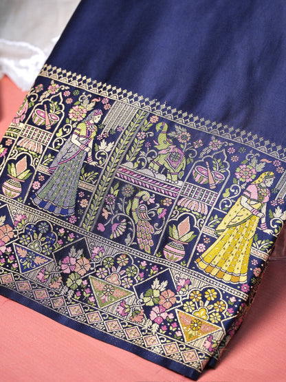 UTSAV BANARAS 418: Navy Blue Satin Tanchoi Silk Saree with Grand Meenakari Floral Border &amp; Heritage Pallu
