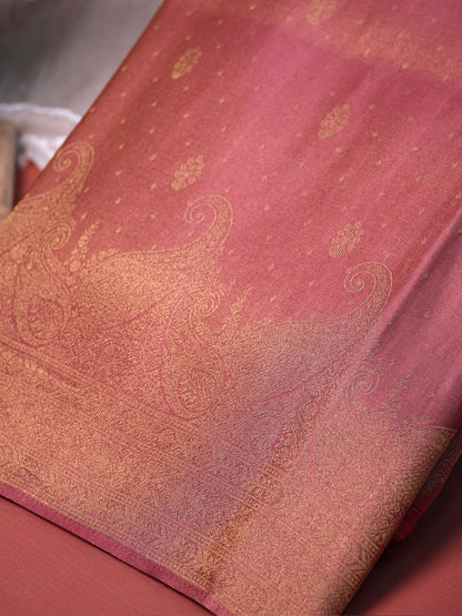 UTSAV BANARAS 439:  Elegant Rose Pink Soft Tissue Silk Saree with Gold Zari Paisley Border