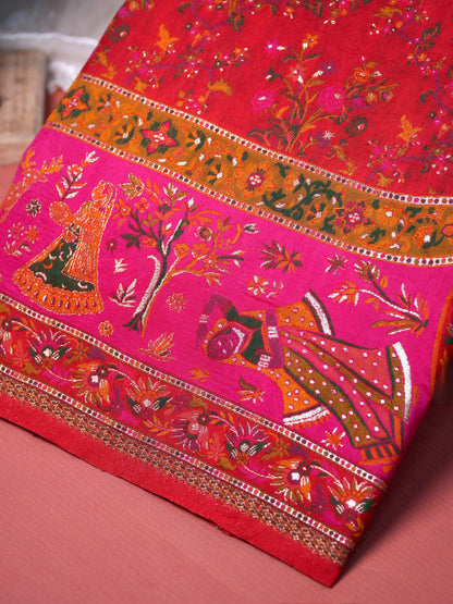 UTSAV BANARAS 444: Royal Red Pashmina silk saree with Gold Zari &amp; Meenakari Heritage Pallu