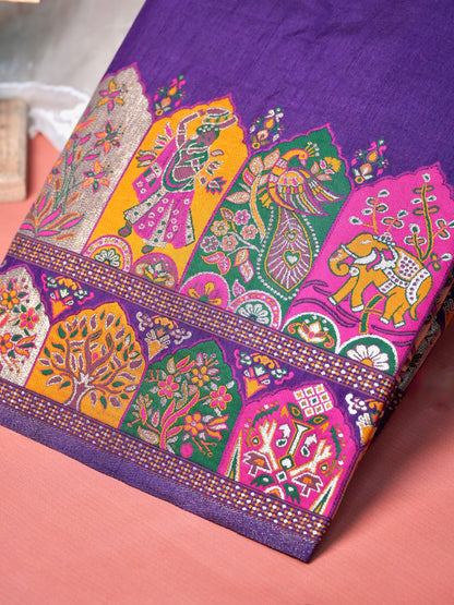 UTSAV BANARAS 447: Royal Purple Pashmina silk saree with Gold Zari &amp; Meenakari Heritage Border
