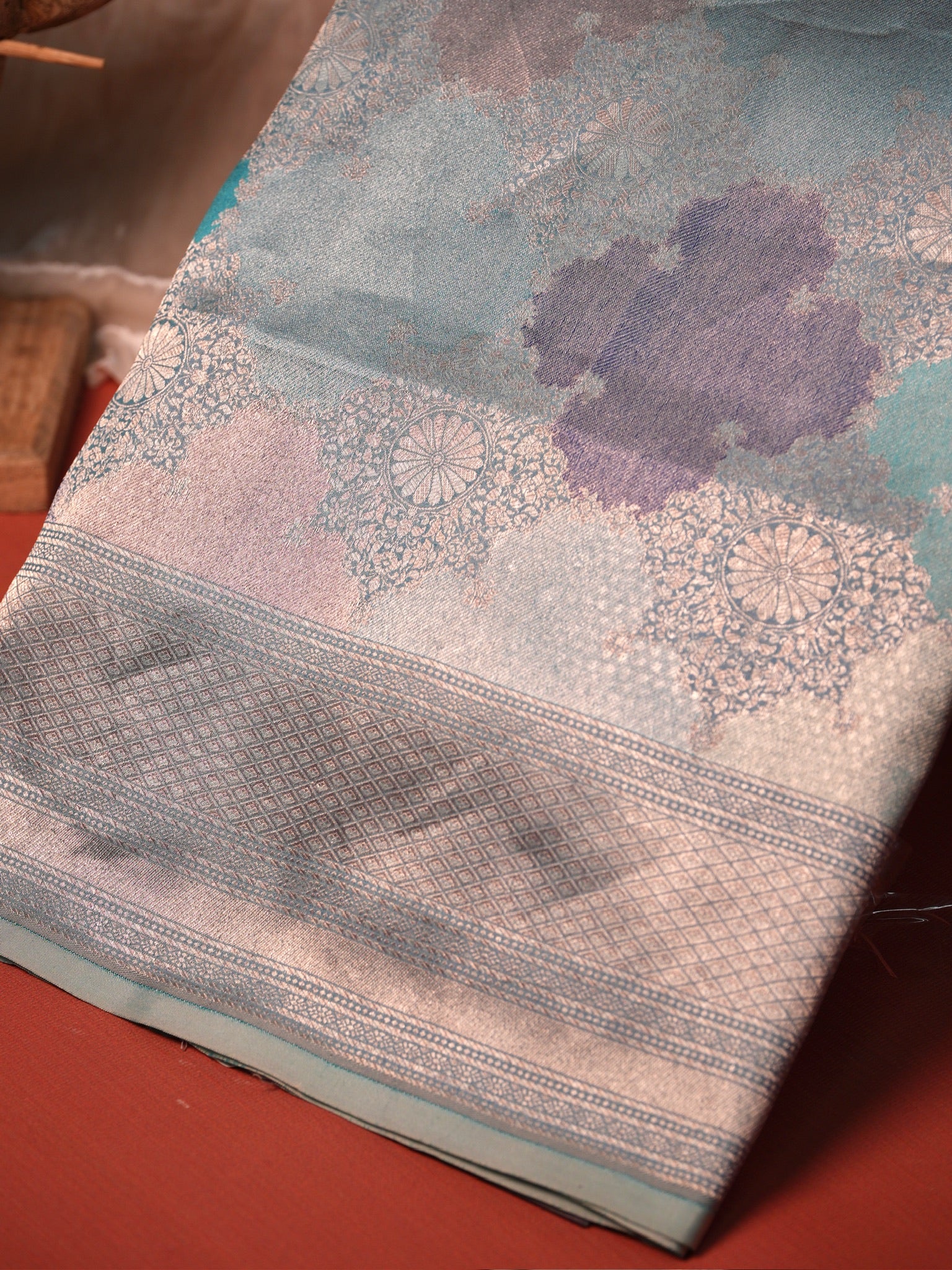 VIRASAT 449: Pure Handloom Kimkhwab Rangkat Silk Saree Soothing Blue | Banarasi Masterpiece