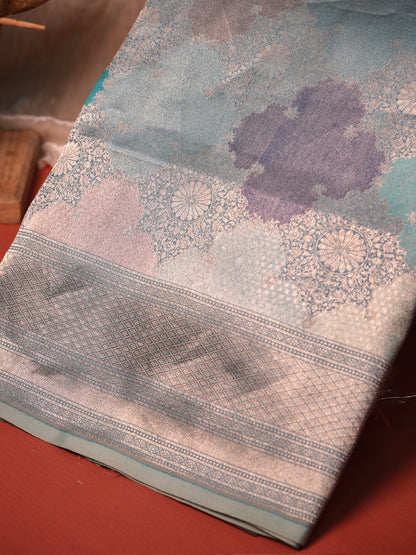 VIRASAT 449: Pure Handloom Kimkhwab Rangkat Silk Saree Soothing Blue | Banarasi Masterpiece