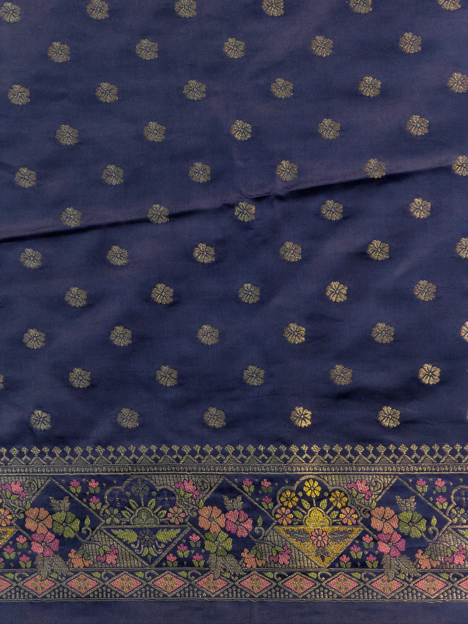 UTSAV BANARAS 418: Navy Blue Satin Tanchoi Silk Saree with Grand Meenakari Floral Border &amp; Heritage Pallu