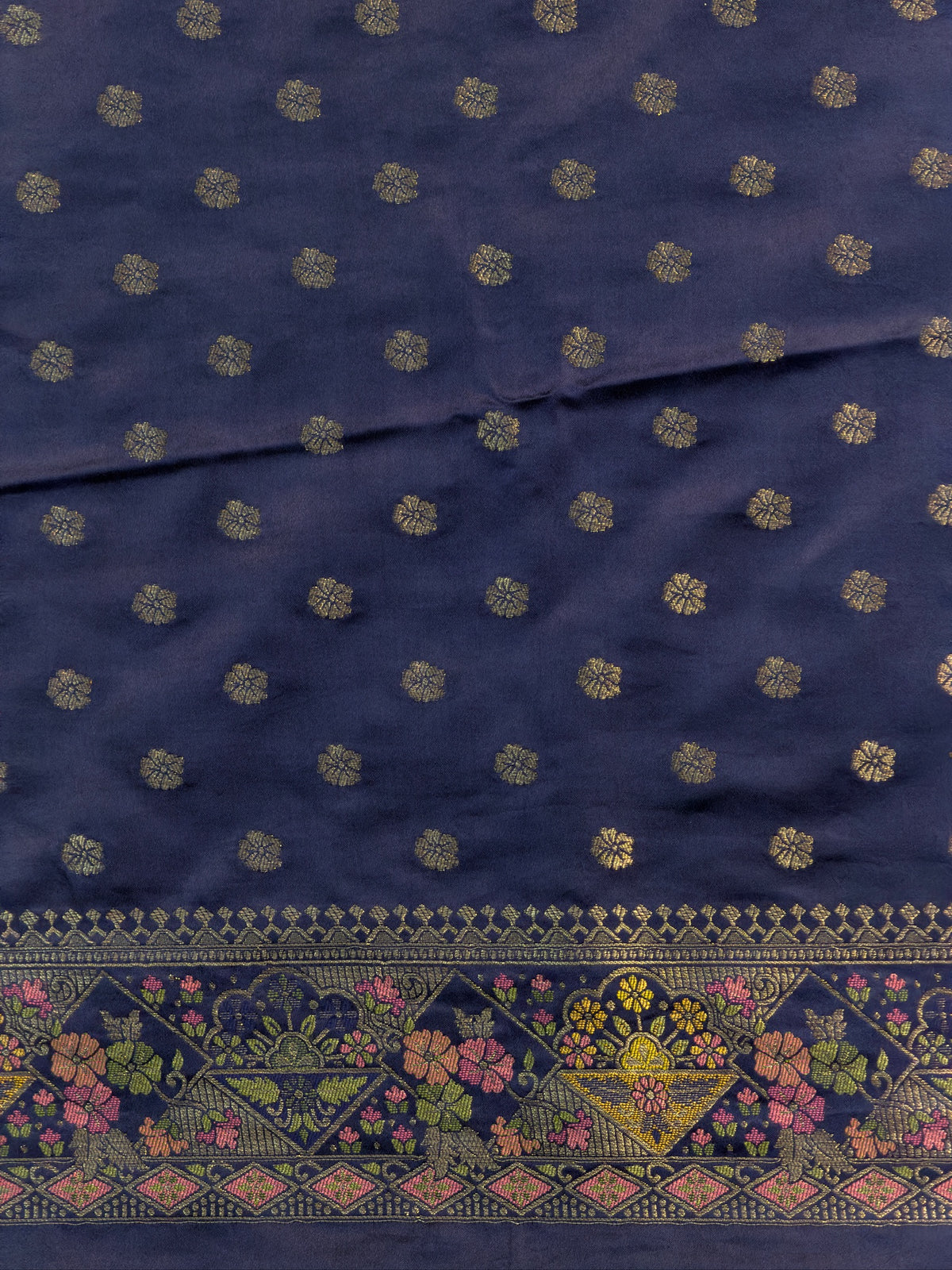 UTSAV BANARAS 418: Navy Blue Satin Tanchoi Silk Saree with Grand Meenakari Floral Border &amp; Heritage Pallu