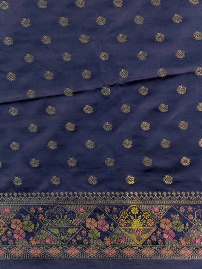 UTSAV BANARAS 418: Navy Blue Satin Tanchoi Silk Saree with Grand Meenakari Floral Border &amp; Heritage Pallu