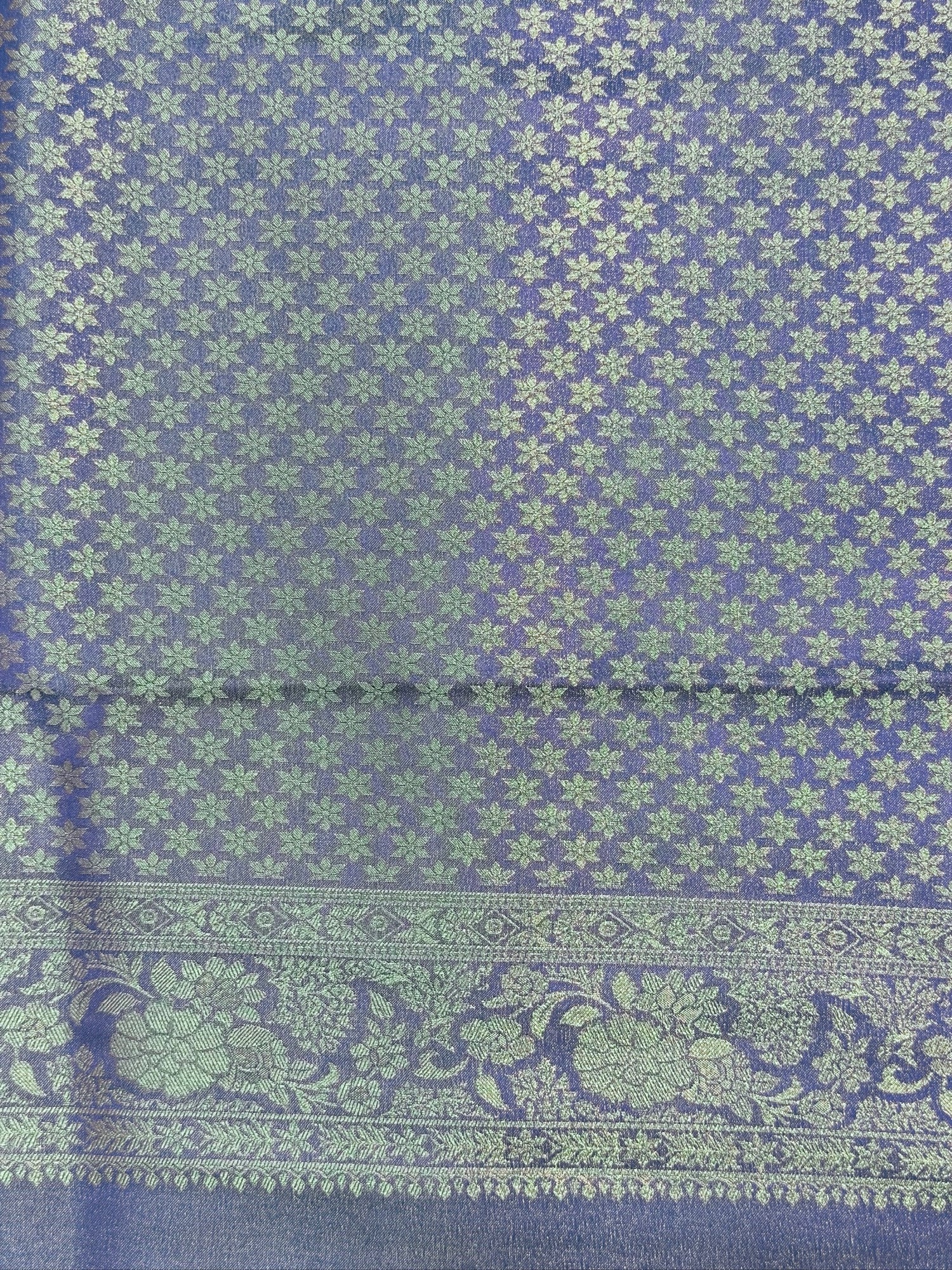 UTSAV BANARAS 440: Royal Navy Blue Mashru Silk Saree with Antique Gold Parrot Motifs &amp; Floral Zari Border