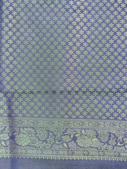 UTSAV BANARAS 440: Royal Navy Blue Mashru Silk Saree with Antique Gold Parrot Motifs &amp; Floral Zari Border