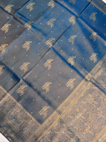 UTSAV BANARAS 441: Royal Peacock Blue Mashru Silk Saree with Antique Gold Zari Woven Border