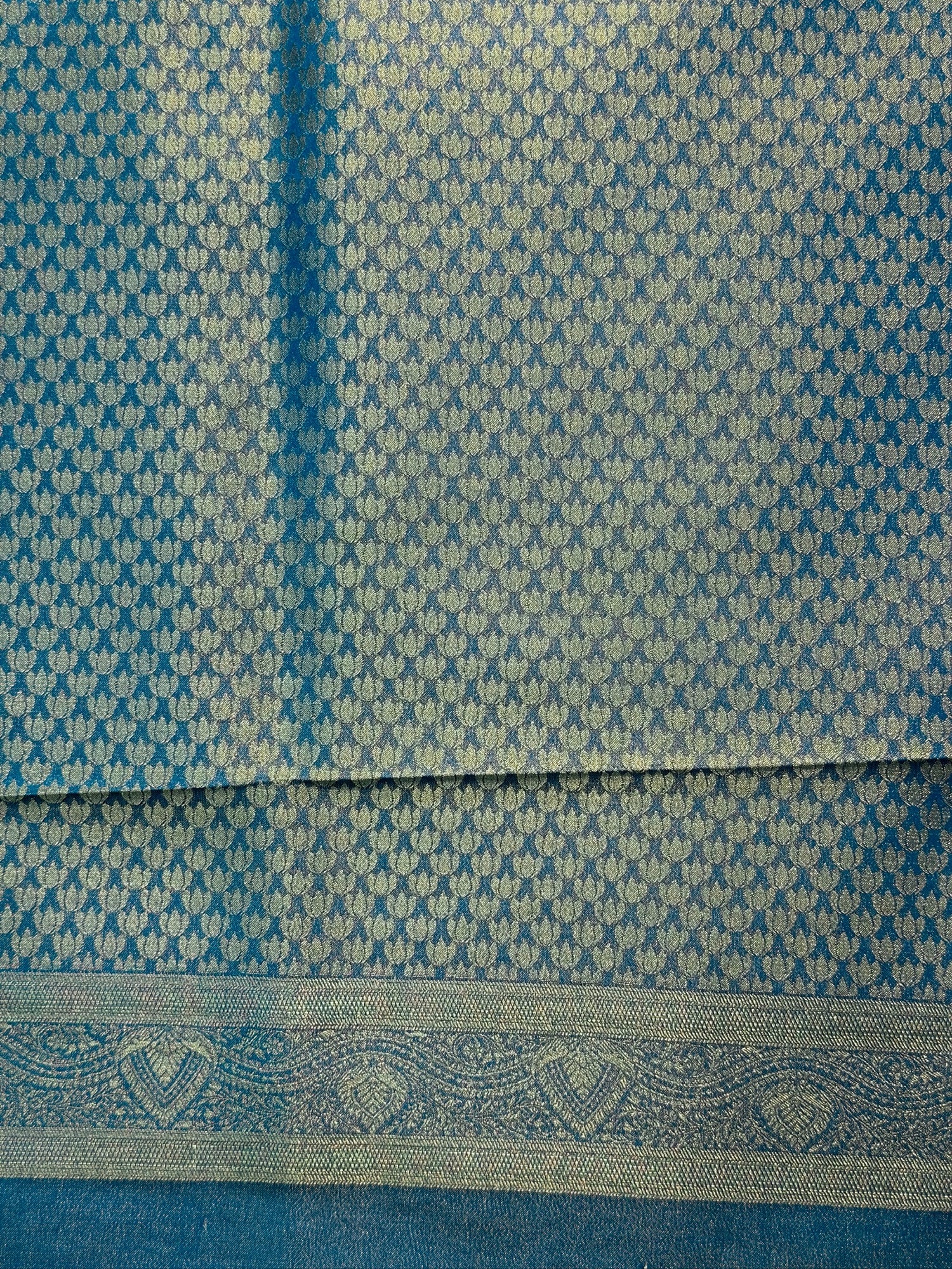 UTSAV BANARAS 441: Royal Peacock Blue Mashru Silk Saree with Antique Gold Zari Woven Border