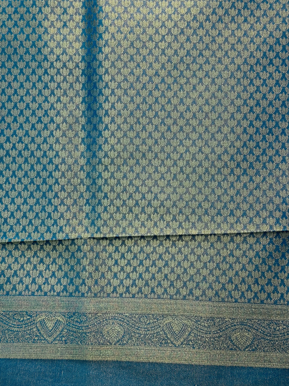 UTSAV BANARAS 441: Royal Peacock Blue Mashru Silk Saree with Antique Gold Zari Woven Border