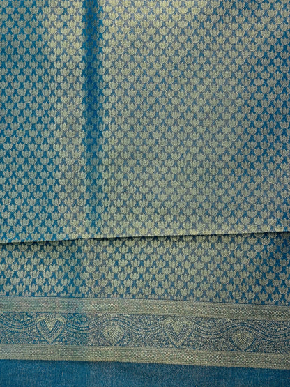 UTSAV BANARAS 441: Royal Peacock Blue Mashru Silk Saree with Antique Gold Zari Woven Border