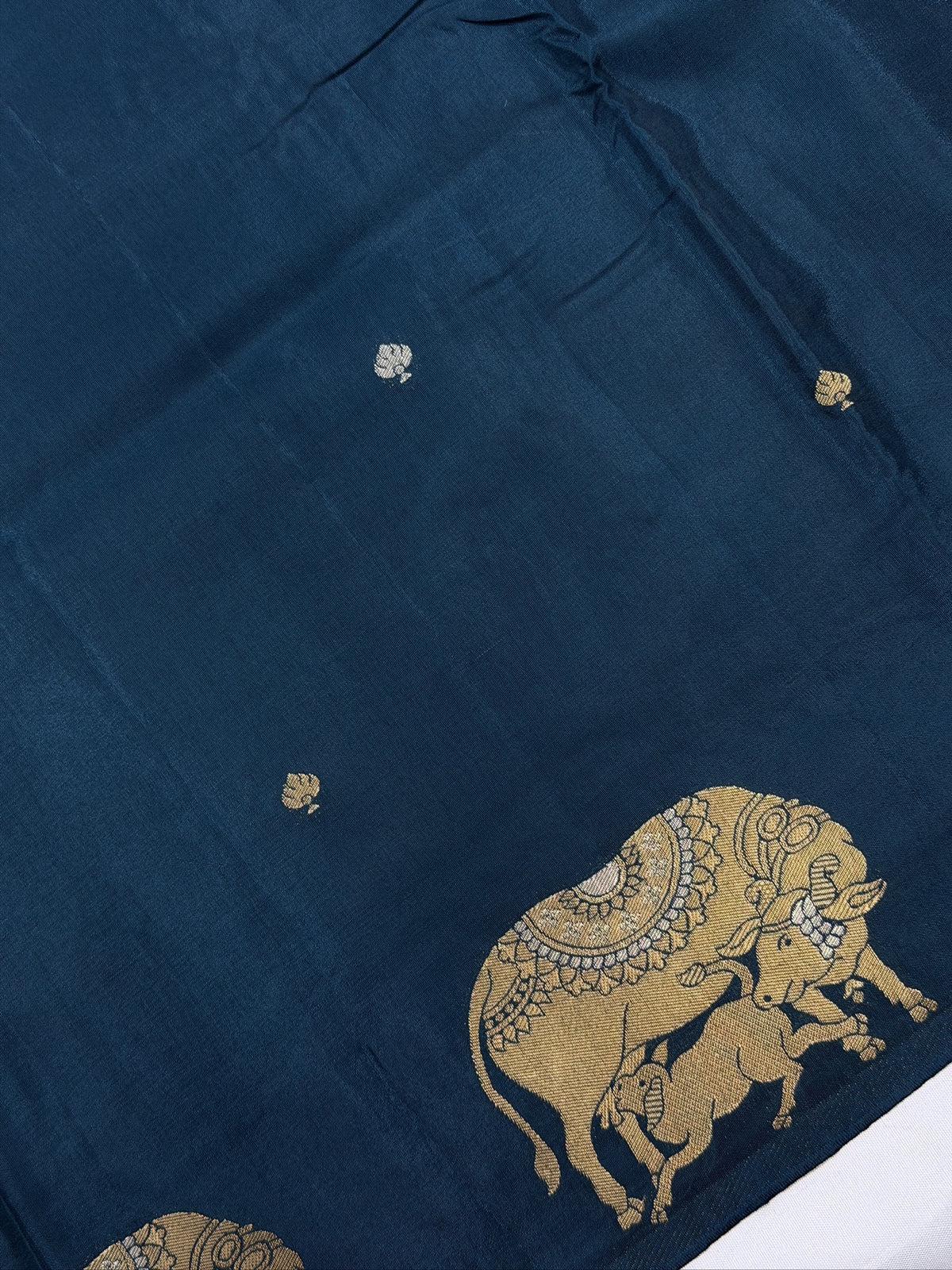 UTSAV BANARAS 431: Royal Steel Blue Mulberry Silk Saree with Gold Zari Elephant Motifs &amp; Banarasi Border