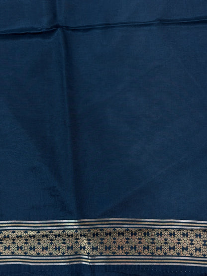 UTSAV BANARAS 431: Royal Steel Blue Mulberry Silk Saree with Gold Zari Elephant Motifs &amp; Banarasi Border