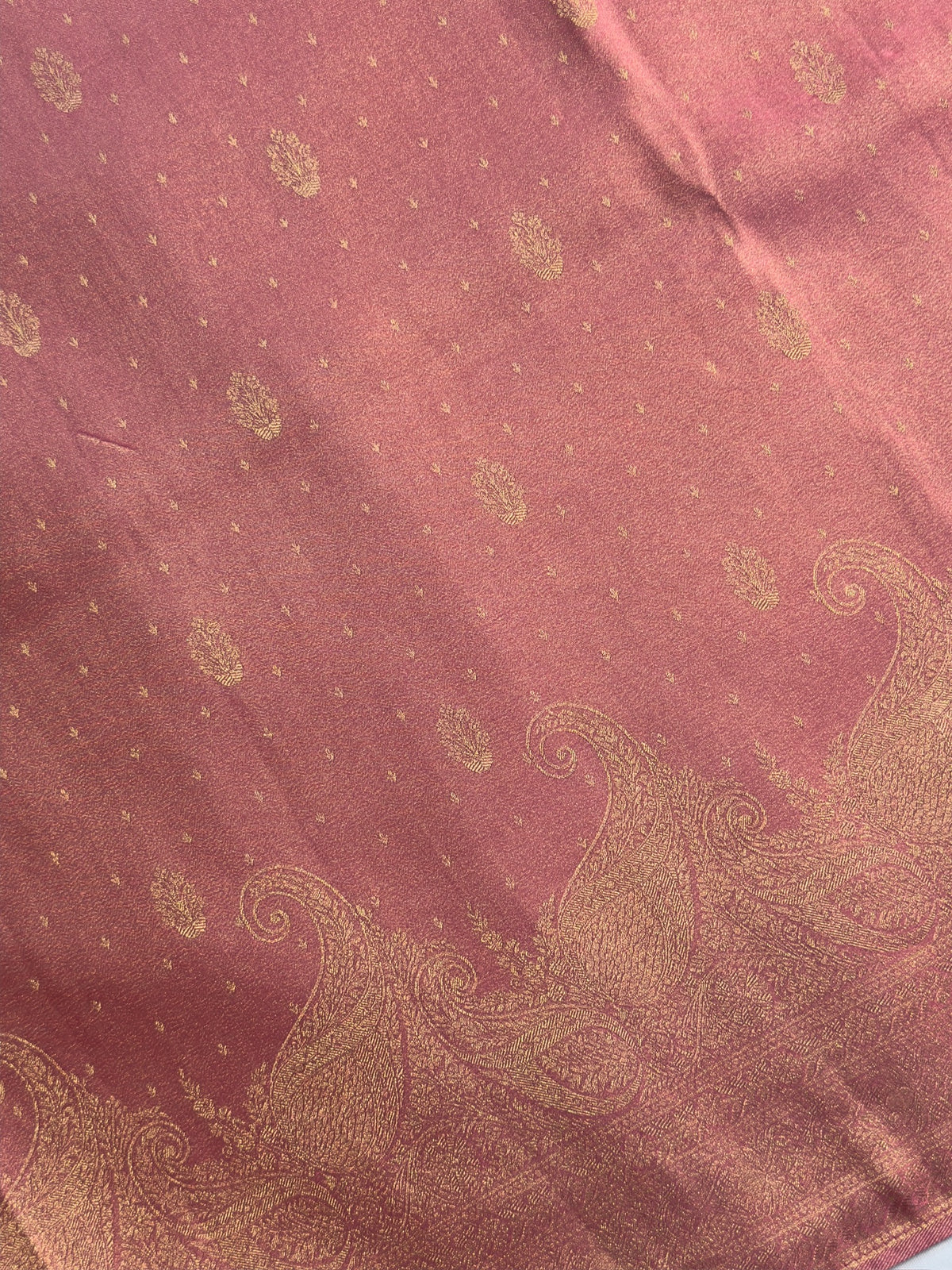 UTSAV BANARAS 439:  Elegant Rose Pink Soft Tissue Silk Saree with Gold Zari Paisley Border