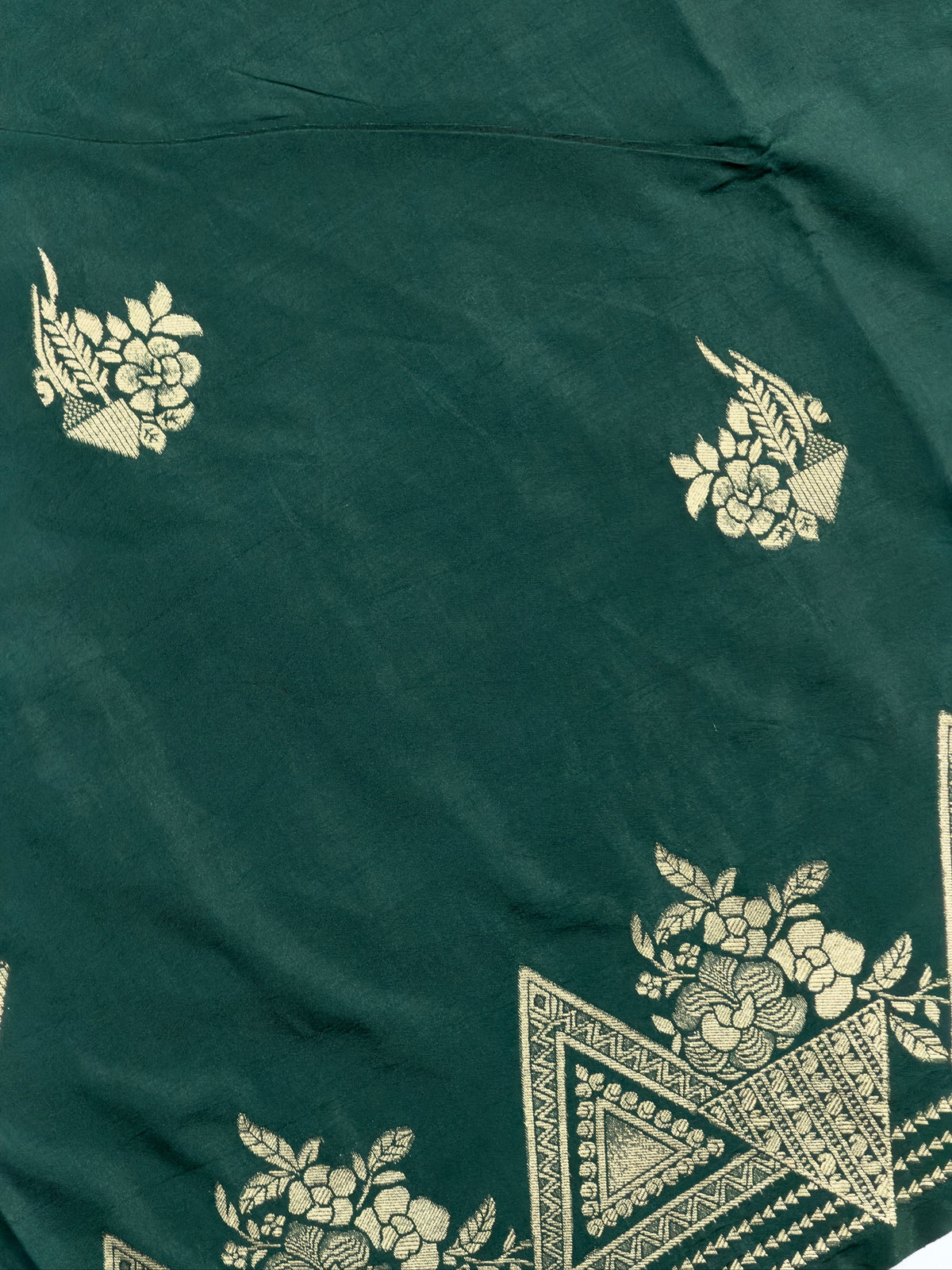 UTSAV BANARAS 435: Emerald Green Butter Silk Saree with Gold Zari Floral &amp; Geometric Banarasi Border