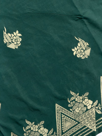 UTSAV BANARAS 435: Emerald Green Butter Silk Saree with Gold Zari Floral &amp; Geometric Banarasi Border