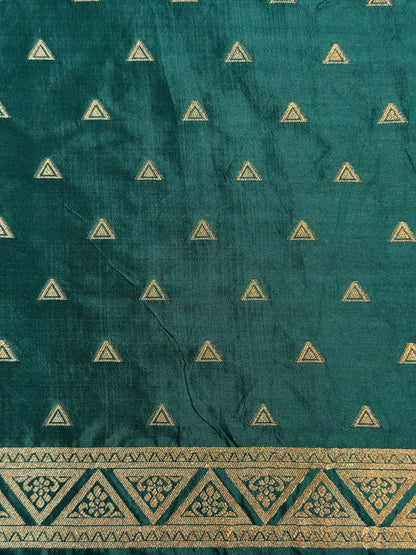 UTSAV BANARAS 435: Emerald Green Butter Silk Saree with Gold Zari Floral &amp; Geometric Banarasi Border