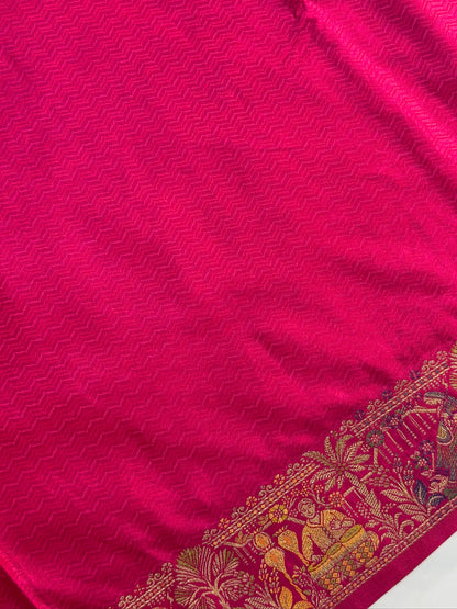 UTSAV BANARAS 416: Hot Pink Satin Tanchoi Silk Saree with Meenakari Floral Border &amp; Rich Banarasi Weaving