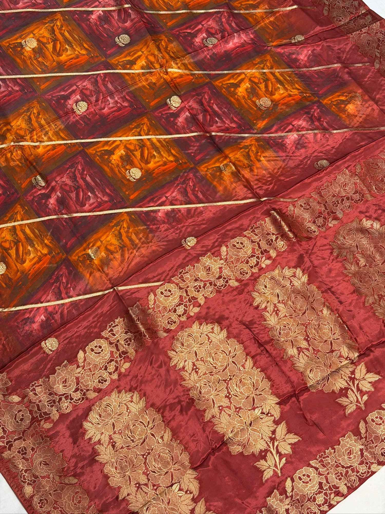 UTSAV BANARAS 492: Multi Malai Silk Digital Print Saree with Zari Border &amp; All Over Zari Booti
