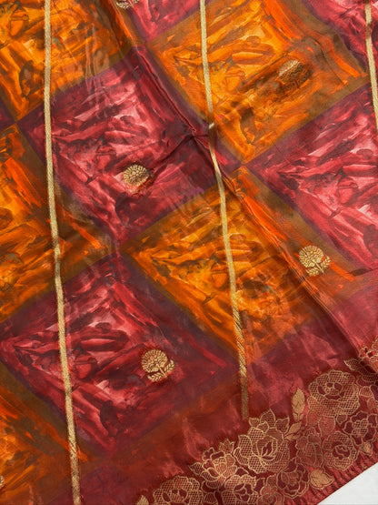 UTSAV BANARAS 492: Multi Malai Silk Digital Print Saree with Zari Border &amp; All Over Zari Booti