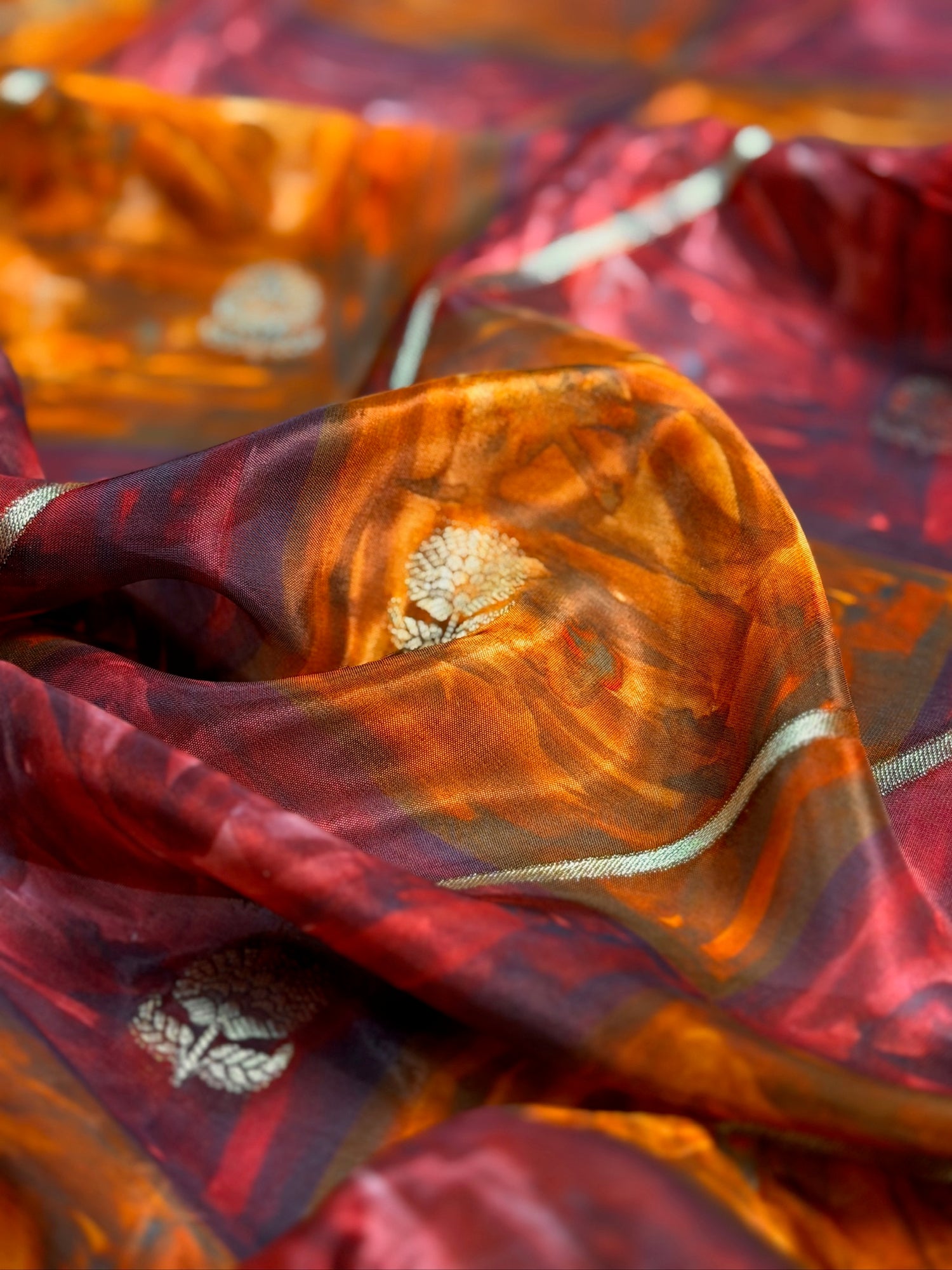 UTSAV BANARAS 492: Multi Malai Silk Digital Print Saree with Zari Border &amp; All Over Zari Booti