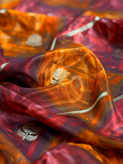 UTSAV BANARAS 492: Multi Malai Silk Digital Print Saree with Zari Border &amp; All Over Zari Booti