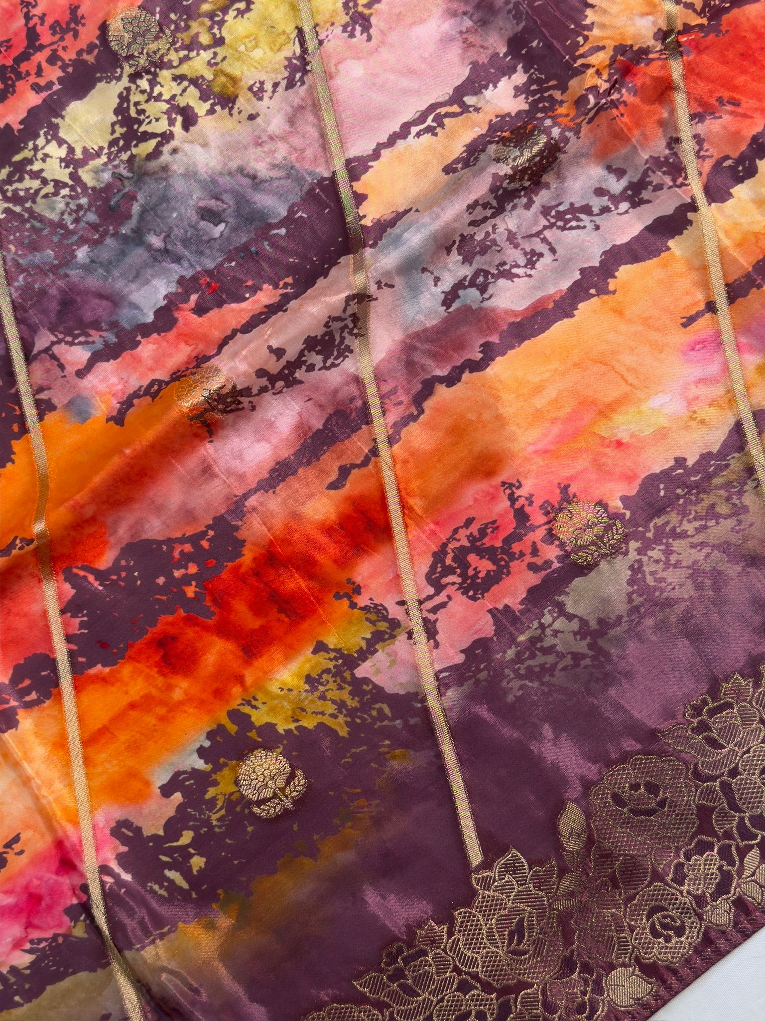 UTSAV BANARAS 490: Orchid Malai Silk Saree with Digital Print, Zari Stripe Design &amp; Floral Zari Border