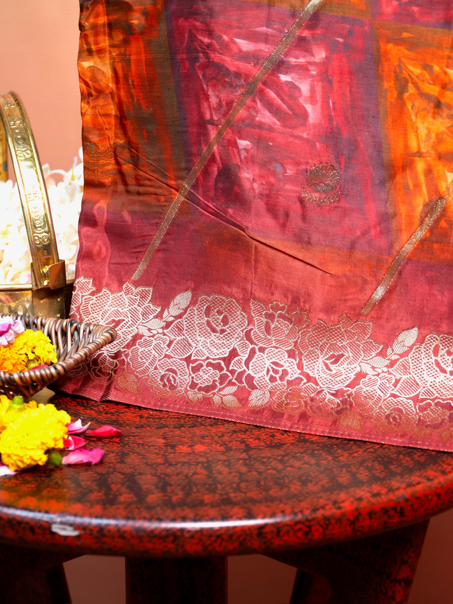 UTSAV BANARAS 492: Multi Malai Silk Digital Print Saree with Zari Border &amp; All Over Zari Booti