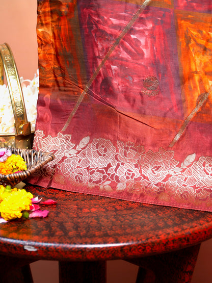 UTSAV BANARAS 492: Multi Malai Silk Digital Print Saree with Zari Border &amp; All Over Zari Booti
