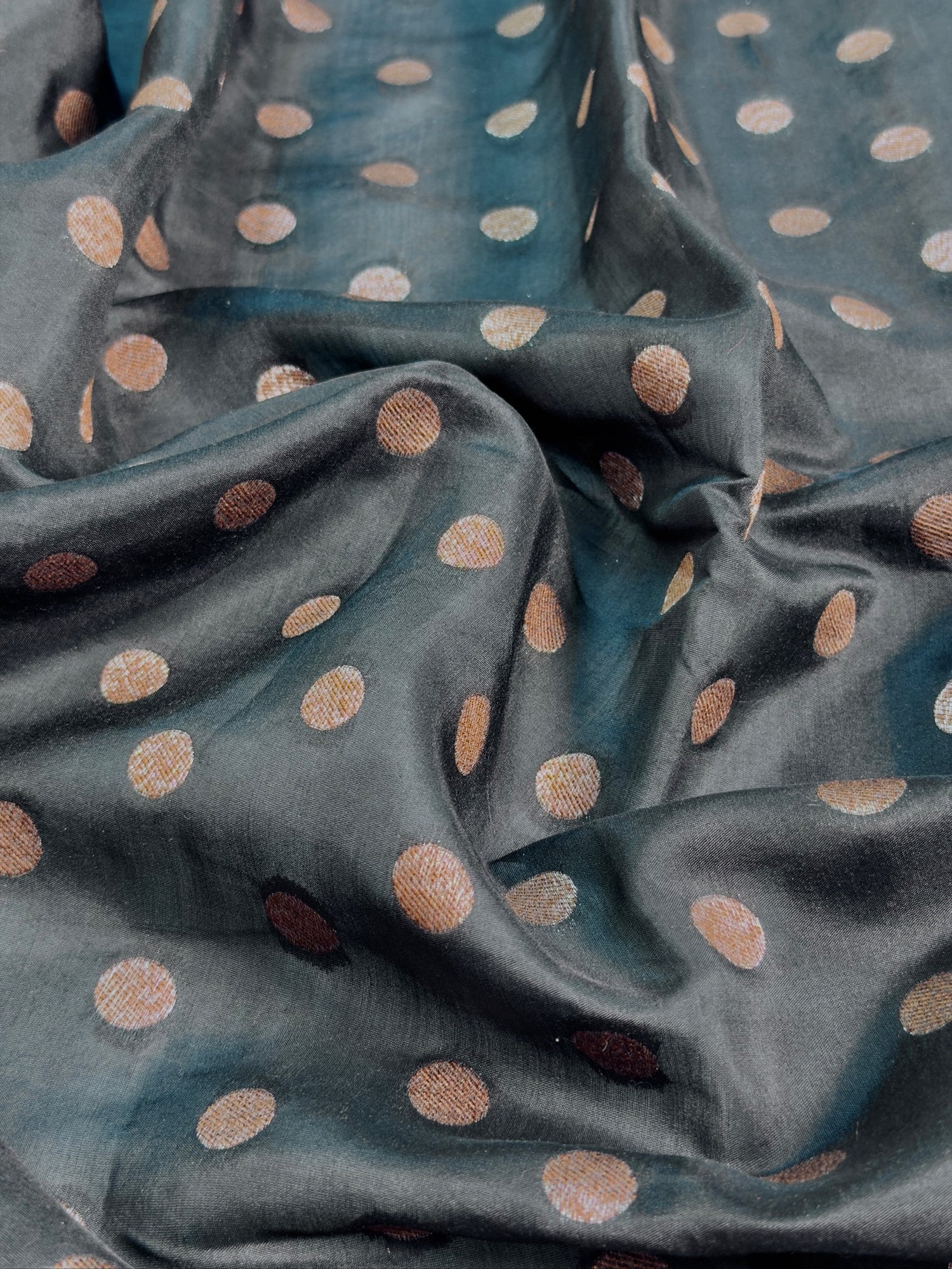 VIRASAT 429: Pure Silk Banarasi Saree with Heritage Ghat Border, Antique Zari Meenakari &amp; Polka Dot Weaving