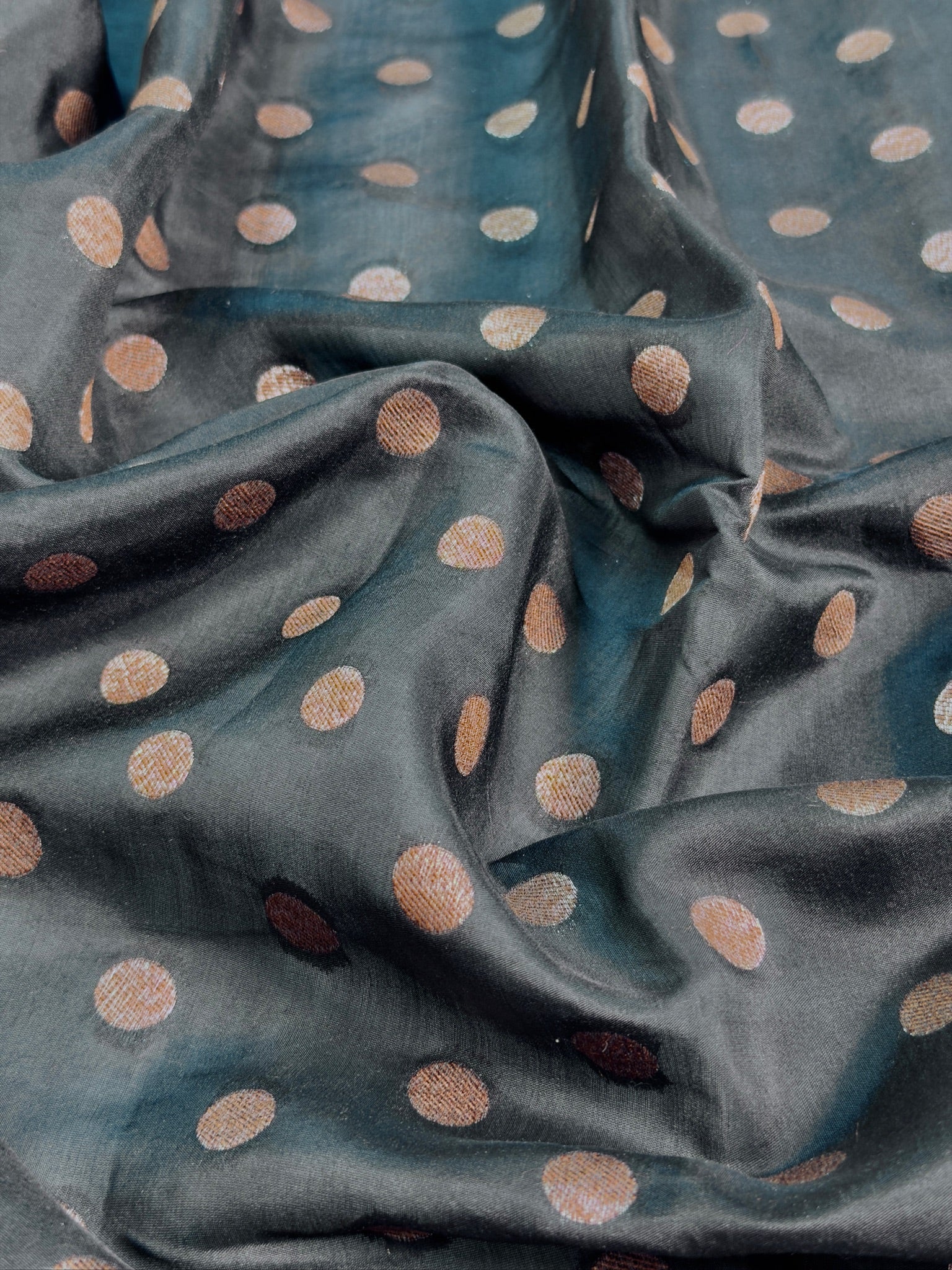 VIRASAT 429: Pure Silk Banarasi Saree with Heritage Ghat Border, Antique Zari Meenakari &amp; Polka Dot Weaving