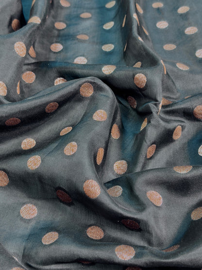 VIRASAT 429: Pure Silk Banarasi Saree with Heritage Ghat Border, Antique Zari Meenakari &amp; Polka Dot Weaving