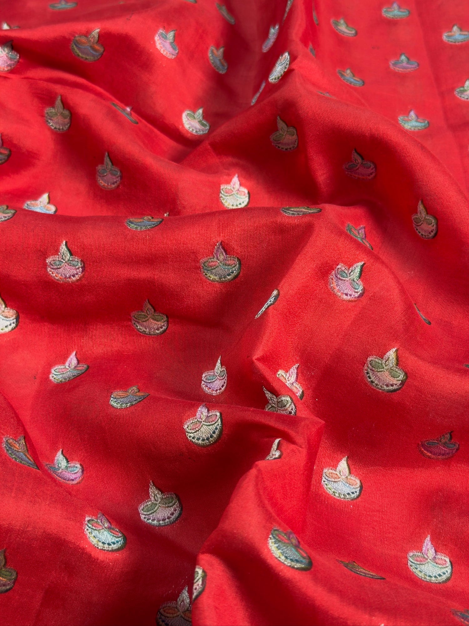 VIRASAT 428: Pure Silk Banarasi Saree with Heritage Ghat Border, Silver Zari Meenakari &amp; Diya Buti