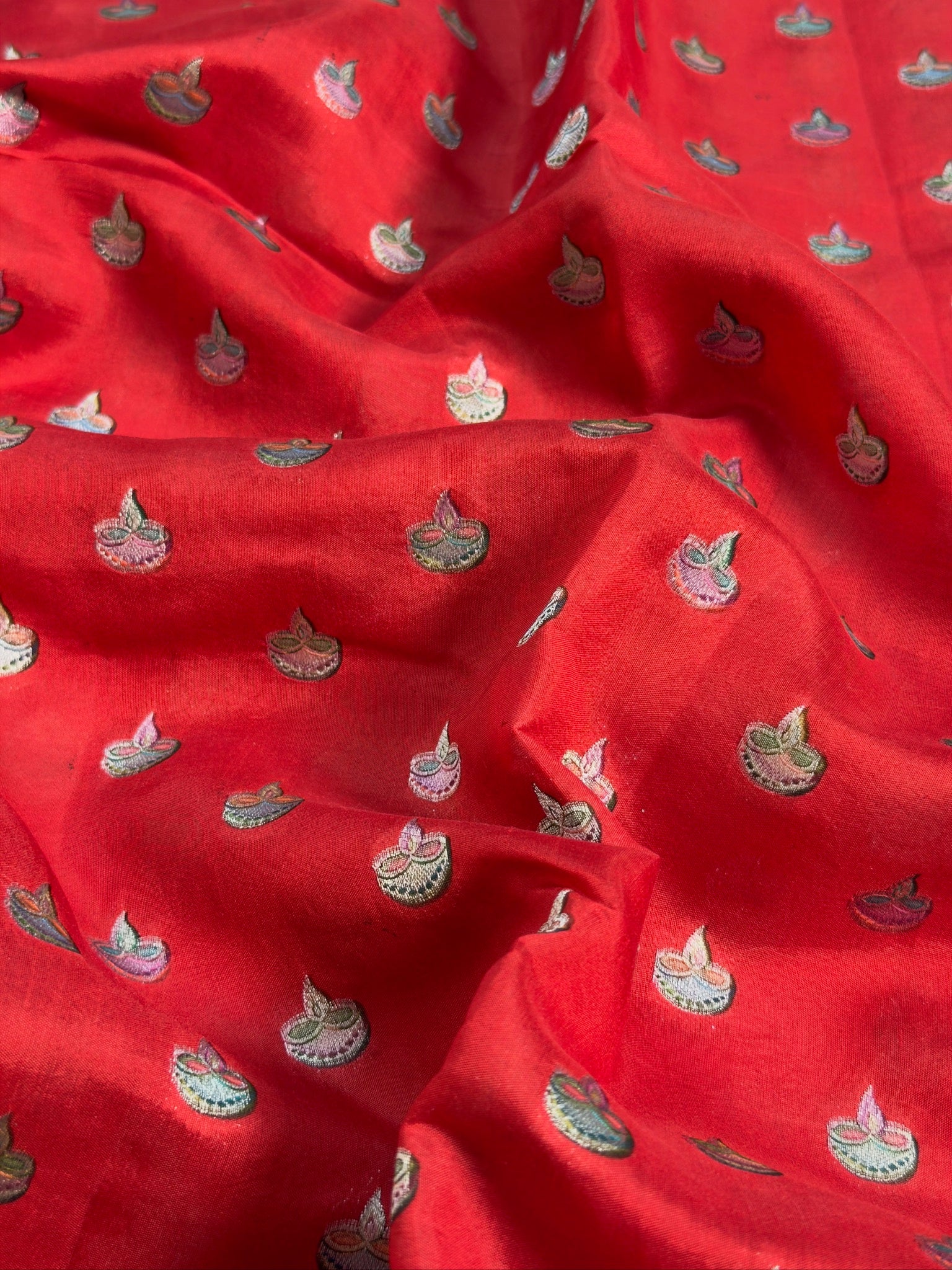 VIRASAT 428: Pure Silk Banarasi Saree with Heritage Ghat Border, Silver Zari Meenakari &amp; Diya Buti