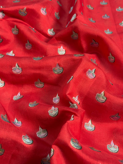 VIRASAT 428: Pure Silk Banarasi Saree with Heritage Ghat Border, Silver Zari Meenakari &amp; Diya Buti