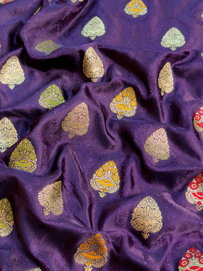 UTSAV BANARAS 419: Deep Violet Satin Mashru Silk Saree with Resham Weaving, Meenakari Floral Border &amp; Matching Dupatta